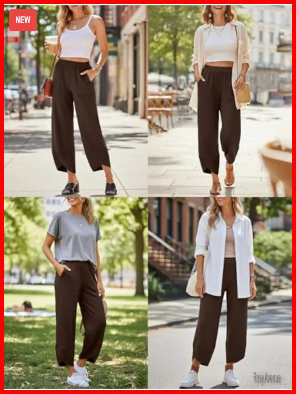 Wide Leg Pants, Soft Cotton Blend with Pockets for Casual Summer